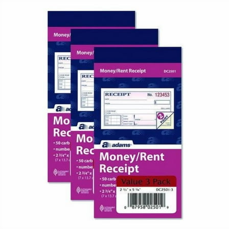 Money/Rent Receipt Book, Two-Part Carbonless, 4.88 x 2.75, 50 Receipts/Book, 3 Books/Pack | Bundle of 2