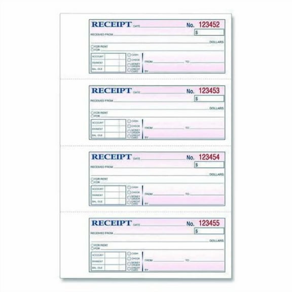 Money/Rent Receipt Book, Two-Part Carbonless, 7.13 x 2.75, 200 Forms Total | Bundle of 5