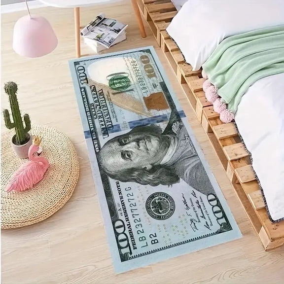 Money Rugs 100 Dollar Bill Runner Rug,Hundred Dollar Bills Throw Accent Area Rugs,Money Decor Floor Carpets Mat Non Slip Washable Carpet Runners for Bedroom Living Room Entryway Hallway Laundry