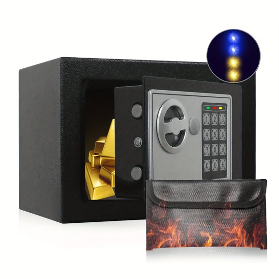 Money Safe Box for Home with Sensor Light Fireproof Security Safe Box for Money Safe with Keys Pass Code, Lock Box Fireproof Safe with Digital Keypad