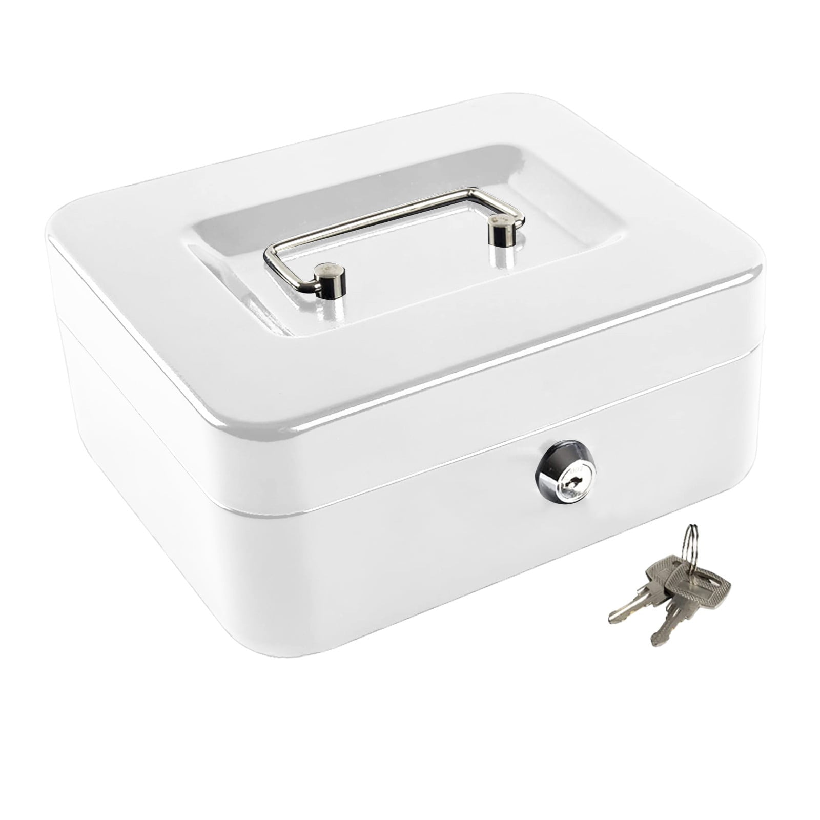 White Medium Steel Cash Box with Combination Lock and Money Tray