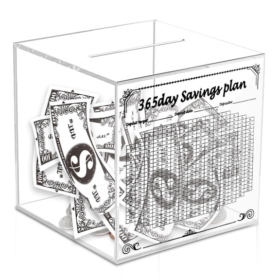 Money Savers Container with Set Goal and Deposit Frequency for Home or Clear 365 Day Saving Jar Coin Banks Box