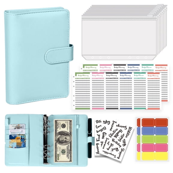 Money Saving Binder,Budget Binder with Cash Envelopes A6 Savings Challenge Book with Zipper Envelopes for Office,Home,School (Blue)