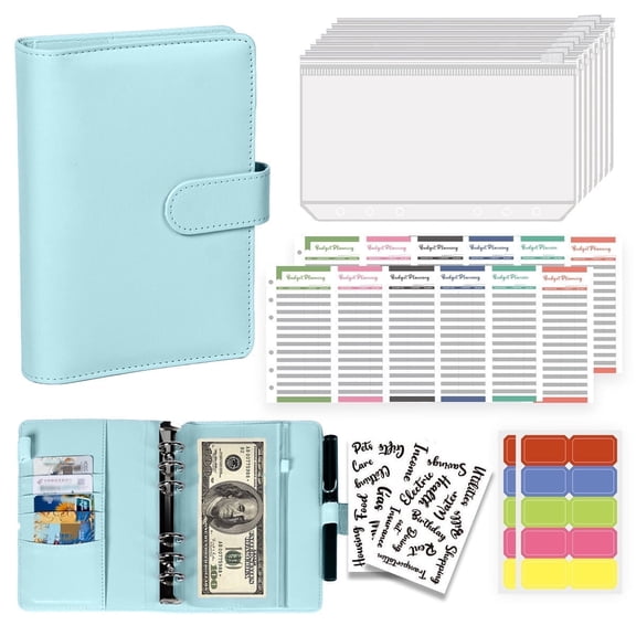 Money Saving Binder,Budget Binder with Cash Envelopes A6 Savings Challenge Book with Zipper Envelopes for Office,Home,School (Blue)