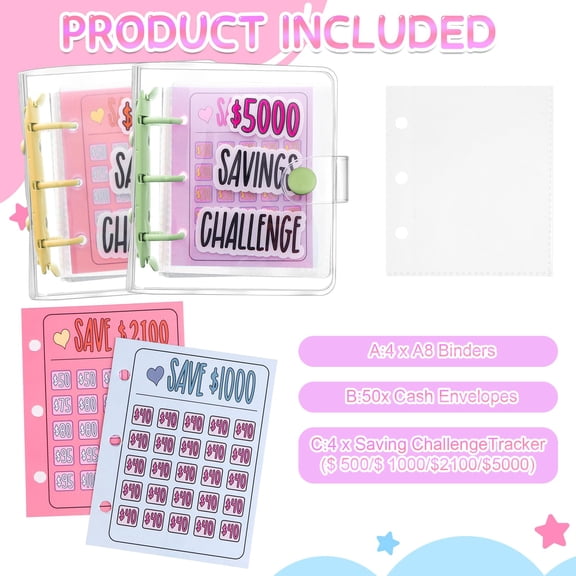 Money Saving Binder Envelope Challenge Book 4 Pack Classic