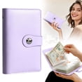 thumbnail image 1 of Money Saving Book, Money Saving Binder, 100 Envelopes Money Saving Challenge, Envelopes Challenge Binder, PU Leather Portable Money Organizer with Snap Button Closure Purple 1Pcs, 1 of 9