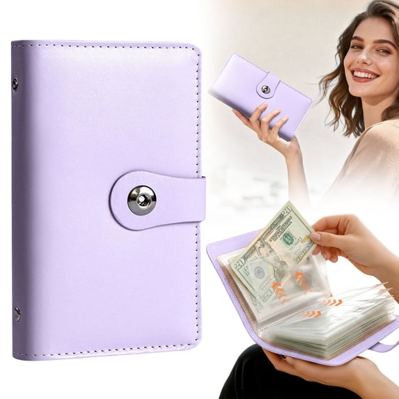 Money Saving Book, Money Saving Binder, 100 Envelopes Money Saving Challenge, Envelopes Challenge Binder, PU Leather Portable Money Organizer with Snap Button Closure Purple 1Pcs
