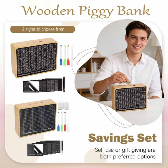 Money Saving Box 10K, Wooden DIY Cash Vault with Coin Counter - Safe Box for Money, 10000 Savings Goal Challenge, Financial Literacy Tool for Home, Kids Learning