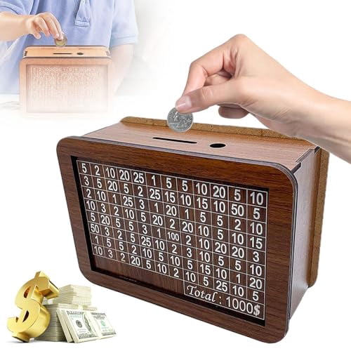 Money Saving Box Cash Vault Wooden Savings Box,2025 Savings Challenge ...