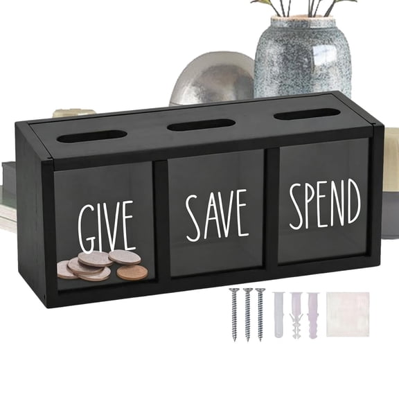Money Saving Box - Wooden Wall Mount Clear Window Organizer, | Hanging Cash Storage Container With Viewing Panel | For Boys Girls Students Pupils Young Children Bedroom Study Nightstand