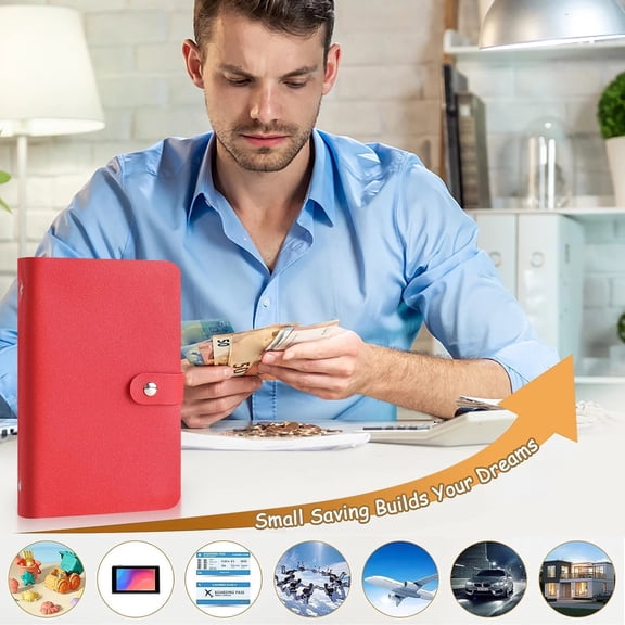Money Saving Challenge Binder 100 Envelope Savings Book Budget Planner Organizer Cash Envelope System Wallet Binder For Home Budgeting Financial Goal(Red)
