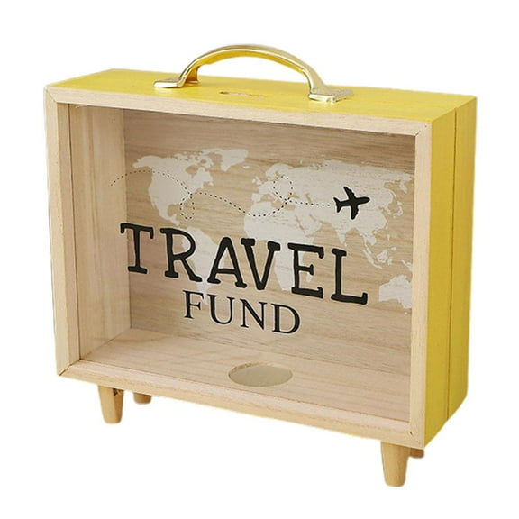 Money Saving Jar Travel Fund Piggy Bank Wooden Suitcase Bank Counting Money Jar Bank Q1s9 Money Funny Decor Desktop For Housewar