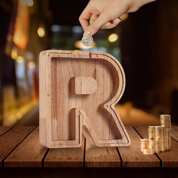 Money Saving,Piggy Bank For Girls,Wooden Letter Piggy Bank,7*4IN Creative Piggy Bank Custom Wooden Piggy Bank, Letter Coin Bank,Wood Toys Money Saving Bank,Money Box Coin Bank Toys(R)
