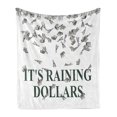 thumbnail image 1 of Money Soft Flannel Fleece Blanket, It's Raining Dollars Typography with Spreading Money Richness and Wealth Themes, Cozy Plush for Indoor and Outdoor Use, 60" x 80", Dark Green White, by Ambesonne, 1 of 5