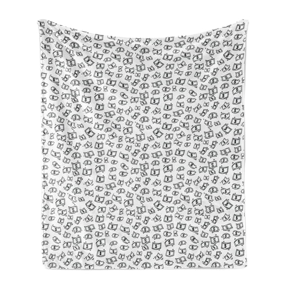 Money Soft Flannel Fleece Throw Blanket, Sketch Style Monochrome Raining Dollar Bills Cash Money Flying Bank Notes Design, Cozy Plush for Indoor and Outdoor Use, 60" x 80", Black White, by Ambesonne