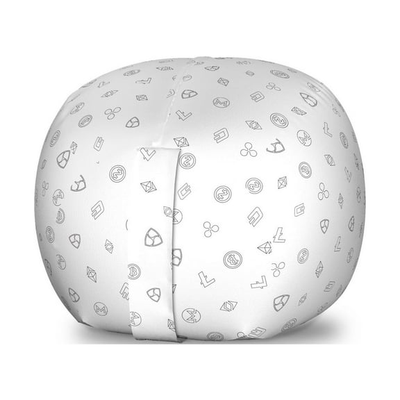 Money Storage Toy Bag Chair, Cryptocurrency Themed Pattern Banking Business Blockchain Exchange and Finance, Stuffed Animal Organizer Washable Bag, Large Size, Black and White, by Ambesonne