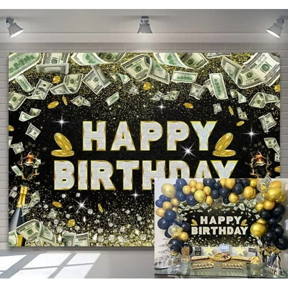 Money Theme Happy Birthday Funny Backdrop Money Birthday Backdrop Money Party Background Dollar Bill Boy Girl Party Photo Booth Supplies