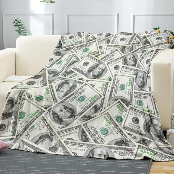 Money Throw Blanket, A Pile of 100 Dollar Bill Cozy Decor Nap Cash Blankets Gift Sofa Bed Couch Chair or Dorm Throws 40×50 inches