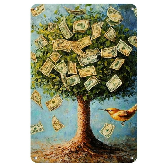 Money Tree Iron Wall Art - 8"x12" Vibrant Metal Sign for Home, Living Room, Farmhouse | Versatile Hanging Decor for Bar & Restaurant, Metal Wall Art Decor, 2D, Perfect for Room Decor