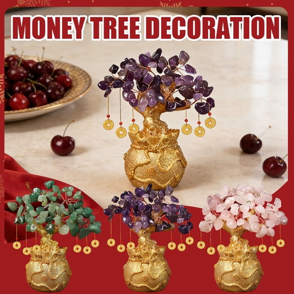 Money Tree Plant Indoor, Money Tree Feng Shui Ornament for Home Decor - Green Aventurine Money Tree with Green Aventurine Stones for Wealth - Desktop Decoration Gift Green, 1Pcs