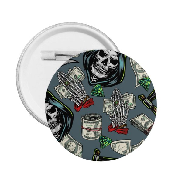 Money Vintage Reaper Grim Skull Round Button Pin Badge 5PCS Pinback Buttons Lapel Pin for Jacket, Backpack, Hat, Party Favor, Gift