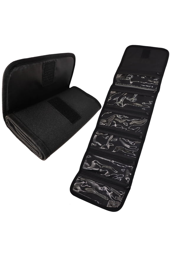 Organizer Unisex Envelope Travel Wallet with 6 Zippered Pocket Multipack Money Pouch, Black, 1 Pack