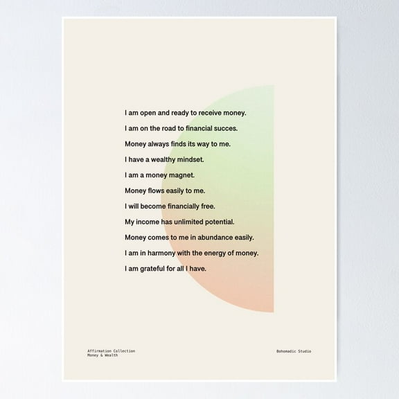 Money & Wealth Affirmations Poster- Unframed Poster | Wall Art | Perfect For Home Decor & Gifts, 8x12