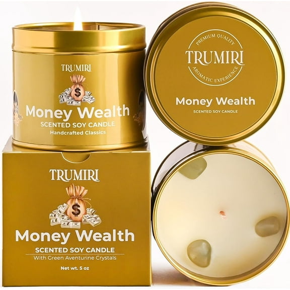 Money Wealth - Candles for Home Scented - Velas Aromáticas para el Hogar - 5 oz Soy Wax - Natural Clean Organic Non Toxic - for Aromatherapy Meditation Gift Bathroom - Long Lasting - Heavily Scented