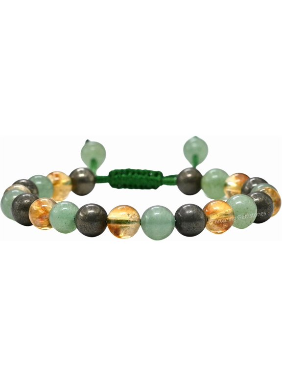 Money Wealth Success Bracelet - Pyrite Green Aventurine Citrine Bracelet Set for Healing Calming Anxiety Stress Relief