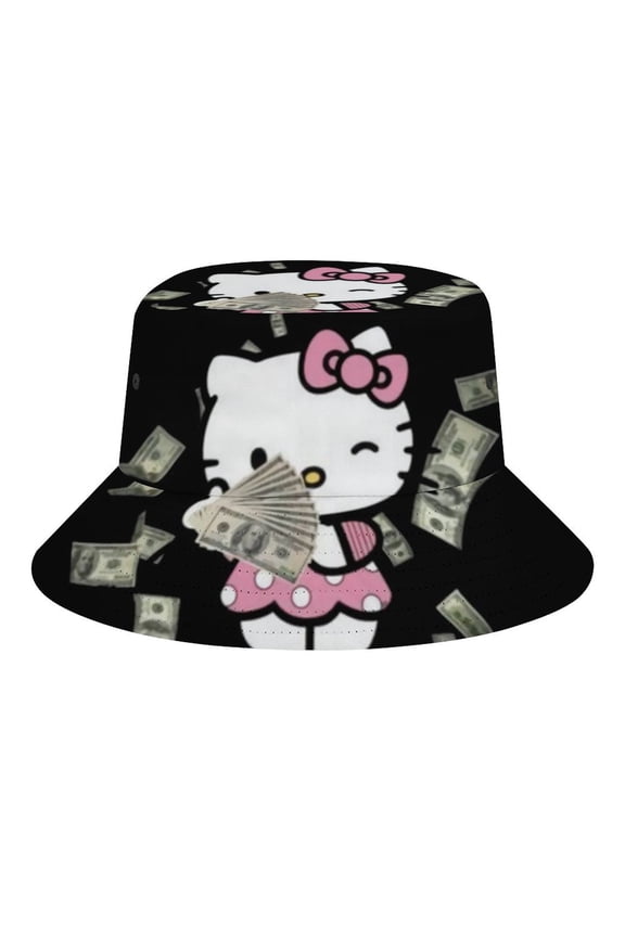 Money X Hello Kitty Bucket Hat for Women Men Teens, Adjustable Travel Summer Beach Fisherman Cap,Unisex Fishing Outdoor Boonie