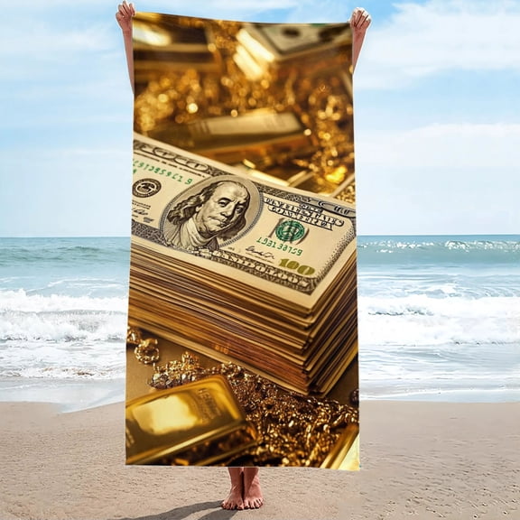 Money and Gold Abundance Beach Towel Oversized Sand Free 27.5"x55"