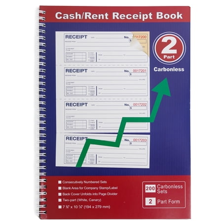 Gimehome Money and Rent Receipt Book, 2-Part Carbonless, 7-5/8" x 11", Spiral Bound, Items included 200 Sets receipt, 4 Receipts per Page