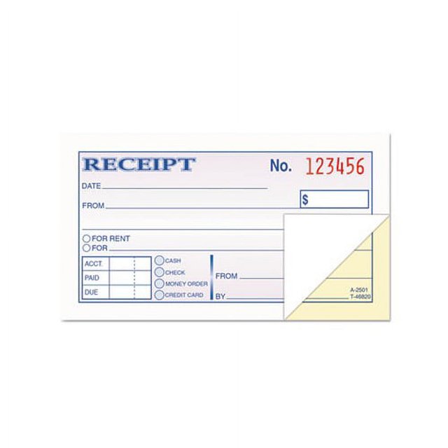 Money and Rent Receipt Books 23/4 x 4 7/8, 2Part Carbonless, 50 Sets