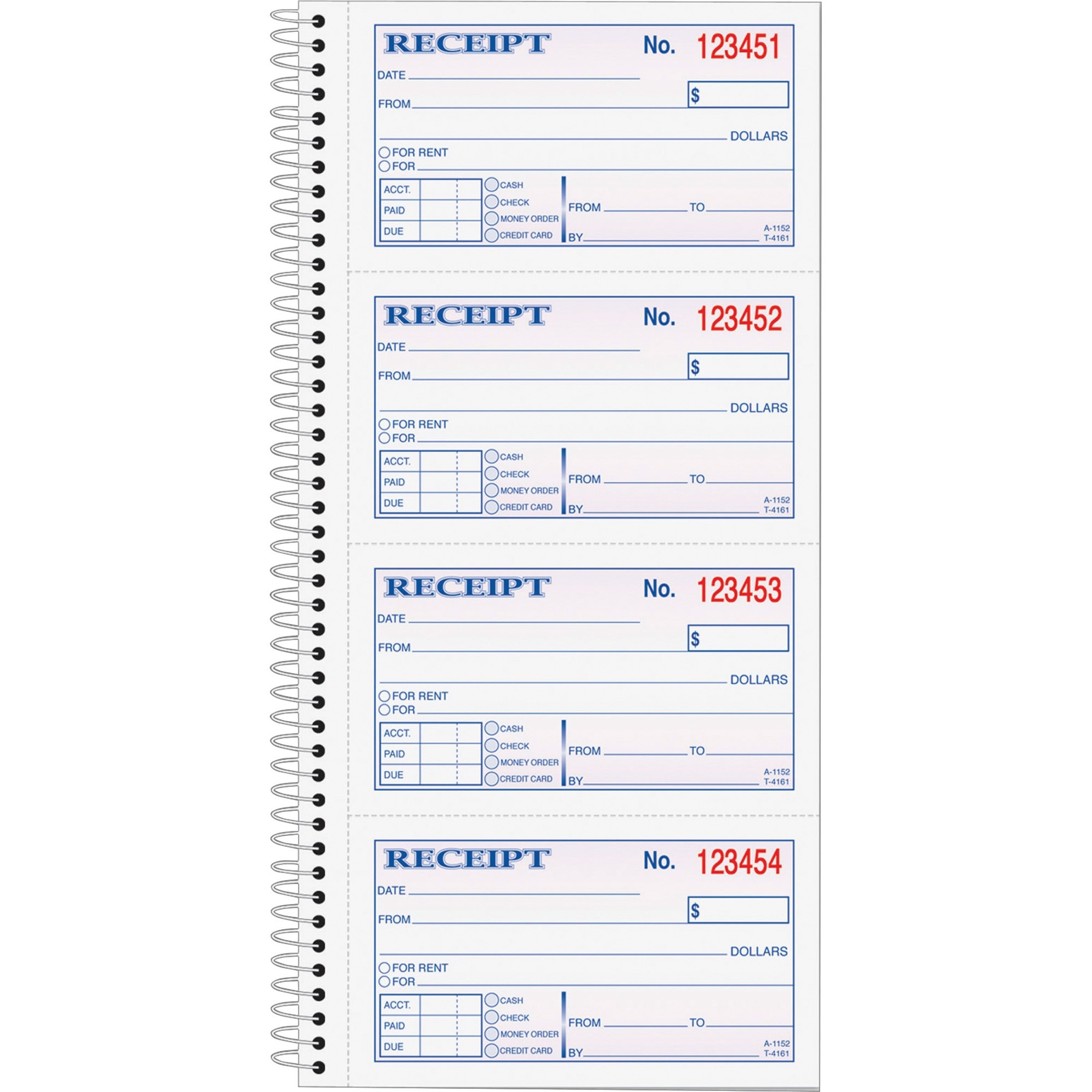 Money/rent Receipt Spiral Book, Two-Part Carbonless, 2.75 X 4.75, 4/page, 200 Forms | Bundle of 5 Each