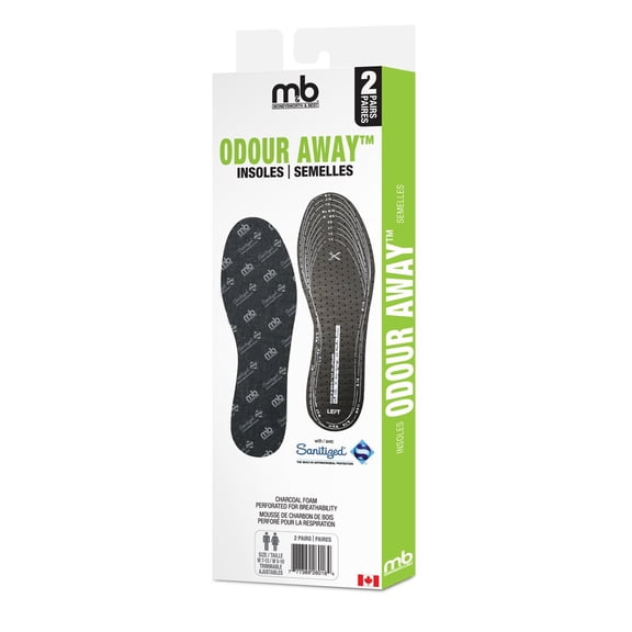 Moneysworth & Best Odor Away Insoles, Charcoal Foam, Odor Absorbing, Black, Men's 7-13, Women's 5-10, 2 Pack