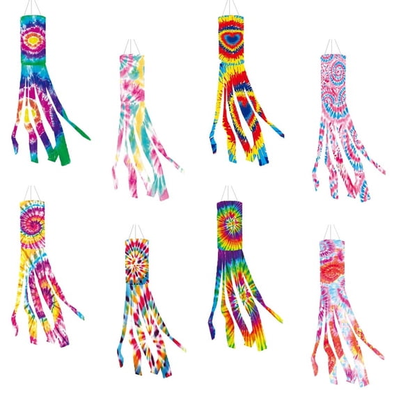 Monfince 40" Tie Dye Windsock, 8 Pack Fashion Windsocks Wind Twister Spinners Rainbow Kite Socks Flag Garden Yard Decoration