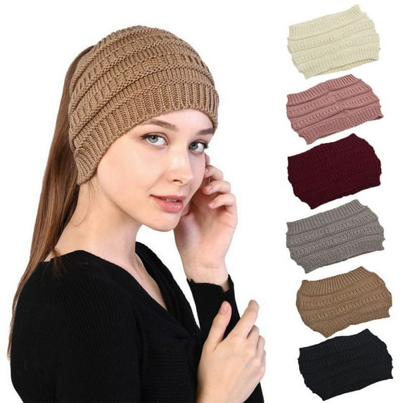 Monfince 6 Packs Winter Knitted Headbands Multi-color Bandana Bandeau Ponytail Cap Wool Pullover Hat Outdoor Horsetail Hat Womens Beanie Hats