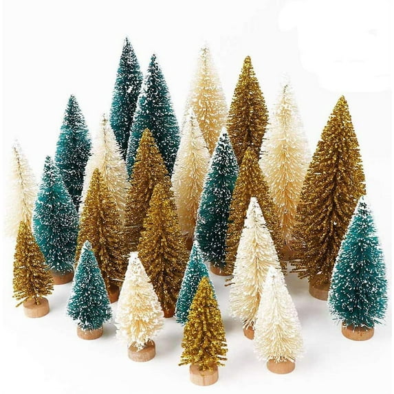 Monfince 8/24pcs Small Christmas Tree,Mini Christmas Tree, Mini Pine Tree, Bottle Brush Fake Trees with Wooden Base for Tabletop Decorative(4 Sizes)