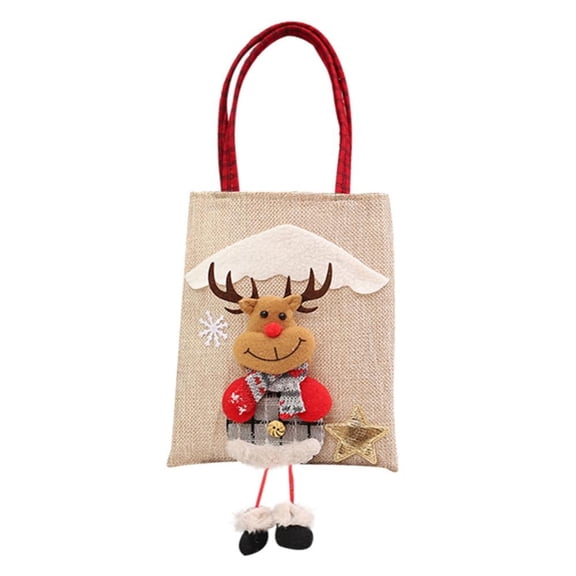 Monfince Christmas Decoration Linen Cloud Three-dimensional Doll Tote Bag Elk Christmas Decoration Tote Bag Christmas Burlap Bag