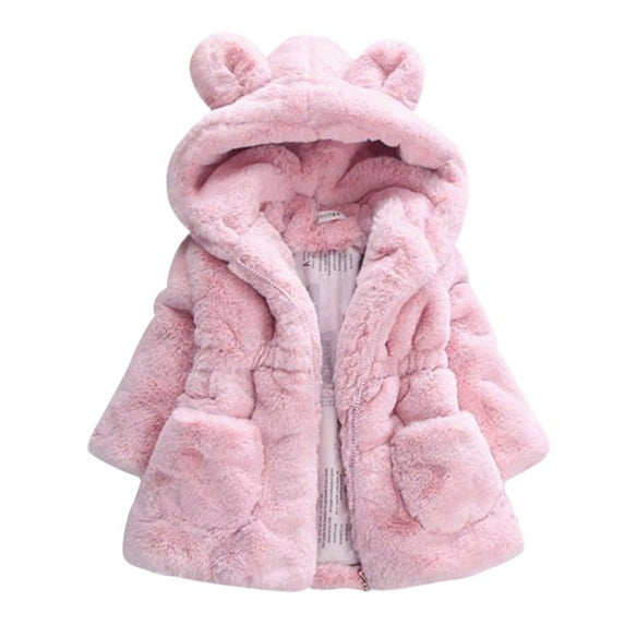 Monfince Girls Winter Warm Coats Ear Hooded Faux Fur Fleece Jacket Pink 1-2T