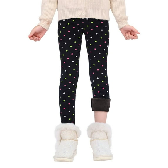 Monfince Little Girls Fleece Lined Leggings Thick Warm Winter Printed Trousers Dot 120cm/3.93ft