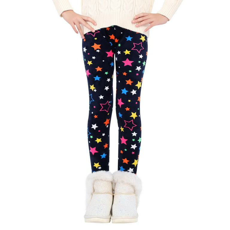 Monfince Little Girls Fleece Lined Leggings Thick Warm Winter Printed  Trousers Star 140cm/4.6ft 