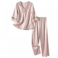 thumbnail image 1 of Monfince Spring Autumn Thin Section Seven-point Sleeve Silk Ladies Pajamas Set Embroidery Lace Top + Pants Homewear 2-piece, 1 of 6