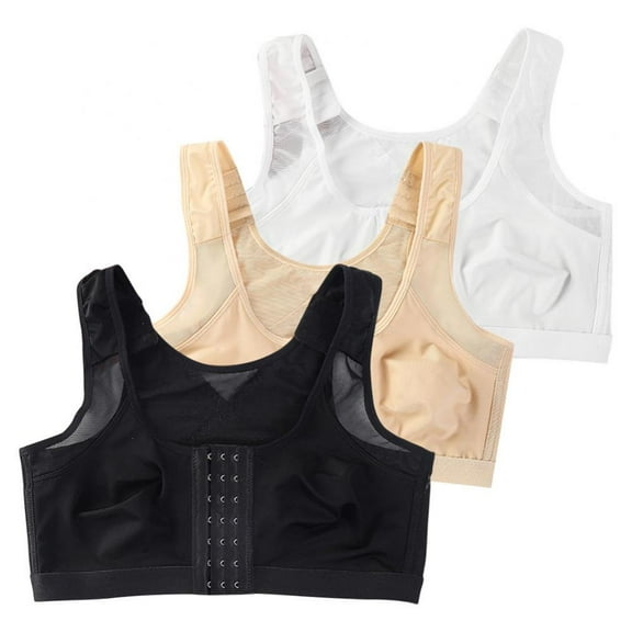 Monfince Women's Full Figure Front Closure Wirefree Back Support Posture Bra 3 Packs