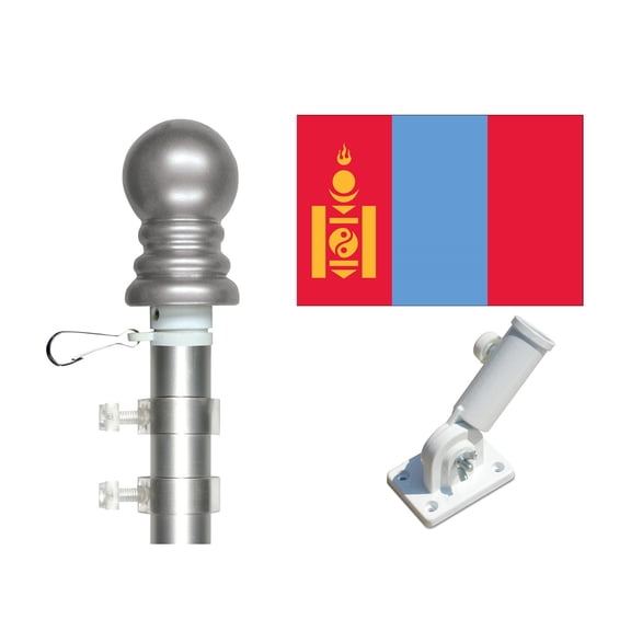 Mongolia 3'x5' Flag and Spinner Flagpole Set, Includes Flag, 6' Spinner Pole and Bracket