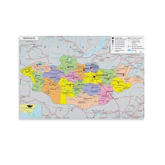Mongolia Map Posters Print Photo Art Painting Canvas Poster Home Decorative Bedroom Modern Decor Posters Gifts 08x12inch(20x30cm)
