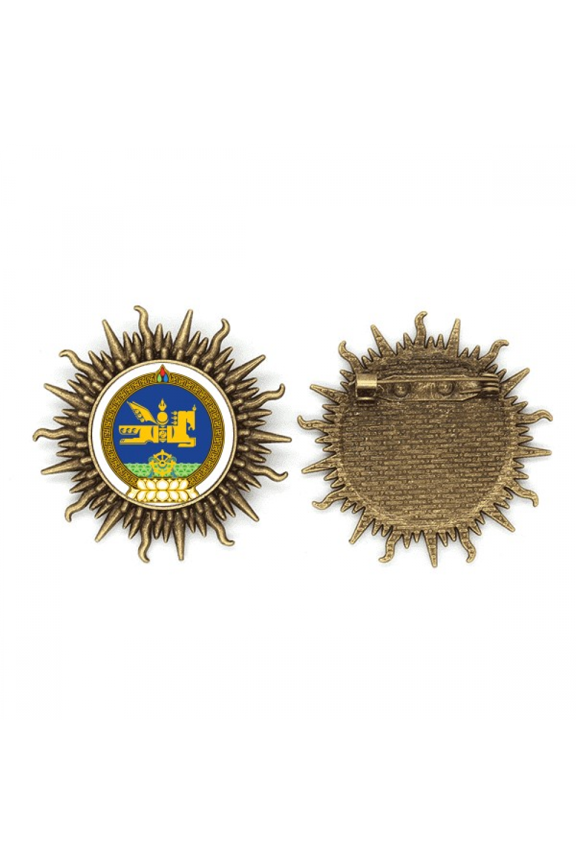 Mongolia National Emblem Art Deco Fashion Metall Sonne Brosche Haken Pin