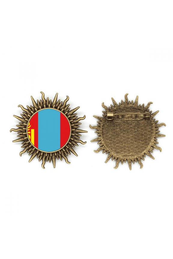 Mongolia National Flag Asia Country Metall Sonne Brosche Haken Pin