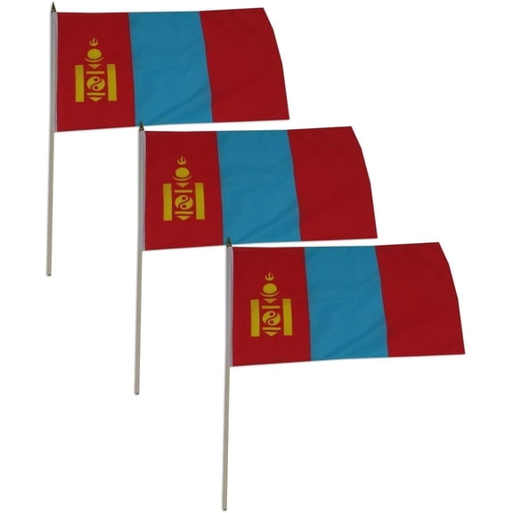 Mongolia flag 12 x 18 inch - 3 PK