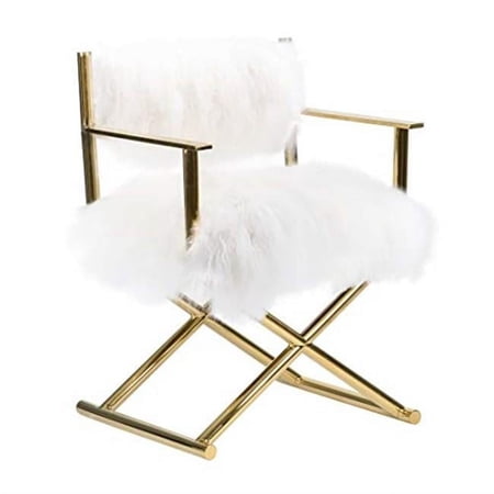 Mongolian Fur & Paris Love Directors Chair, White & Gold